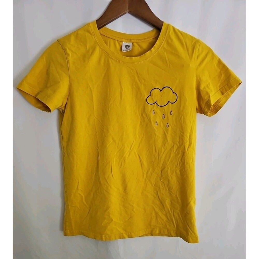 Y T-Shirt Women's Yellow Rain Cloud Short Sleeve Tee Size Small